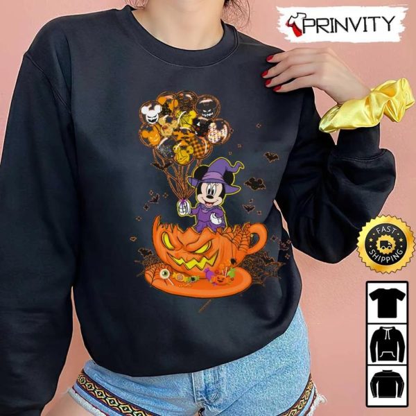Minnie Mouse Teacup Pumpkin Halloween Balloons Sweatshirt, Walt Disney, Gift For Halloween, Unisex Hoodie, T-Shirt, Long Sleeve – Prinvity