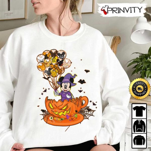 Minnie Mouse Teacup Pumpkin Halloween Balloons Sweatshirt, Walt Disney, Gift For Halloween, Unisex Hoodie, T-Shirt, Long Sleeve – Prinvity
