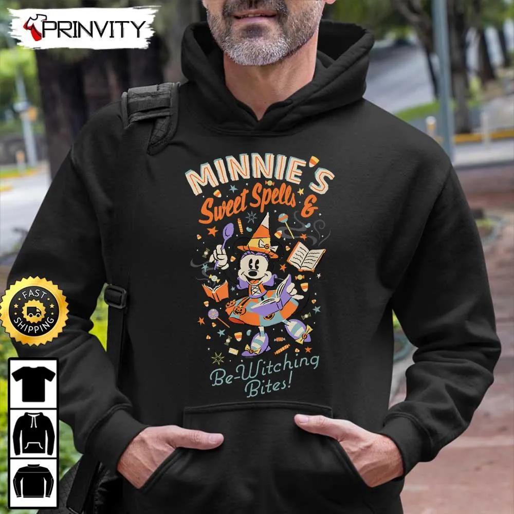 Minnie’s Sweet Spells & Be-Witching Bites Halloween Sweatshirt, Walt Disney, Gift For Halloween, Unisex Hoodie, T-Shirt, Long Sleeve - Prinvity