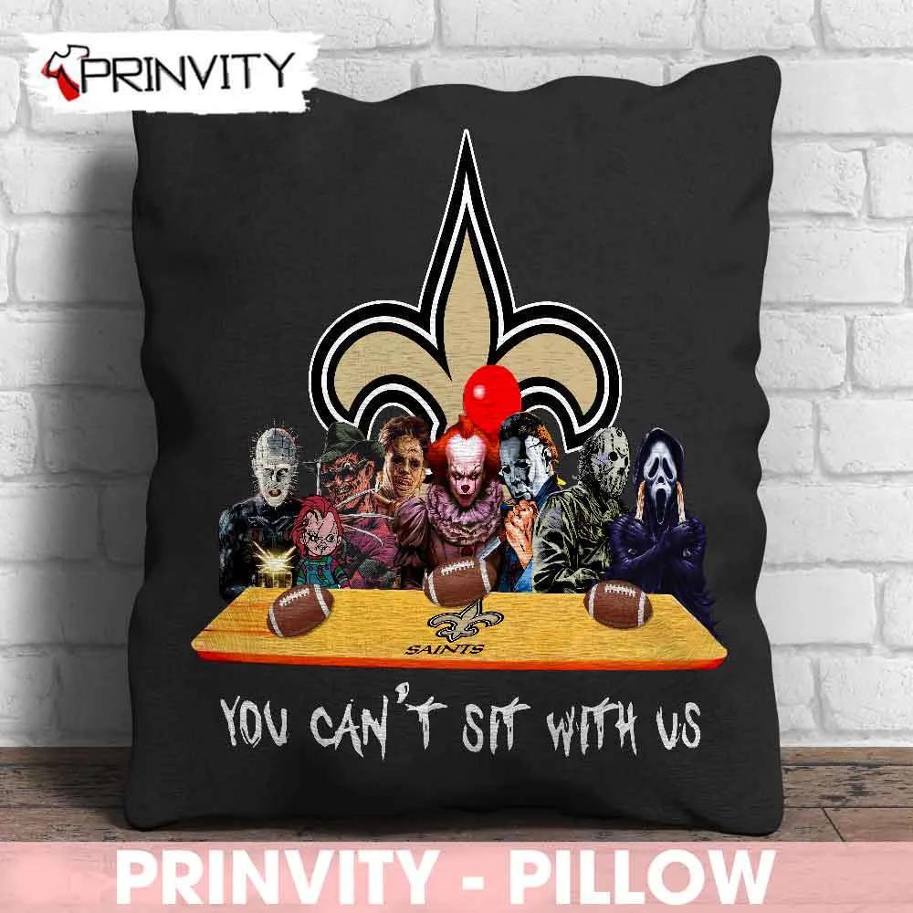 New Orleans Saints Horror Movies Halloween Pillow, You Can't Sit With Us, Gift For Halloween, National Football League, Size 14”x14”, 16”x16”, 18”x18”, 20”x20” - Prinvity