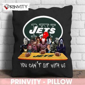 New York Jets Horror Movies Halloween Pillow, You Can't Sit With Us, Gift For Halloween, National Football League, Size 14”x14”, 16”x16”, 18”x18”, 20”x20” - Prinvity
