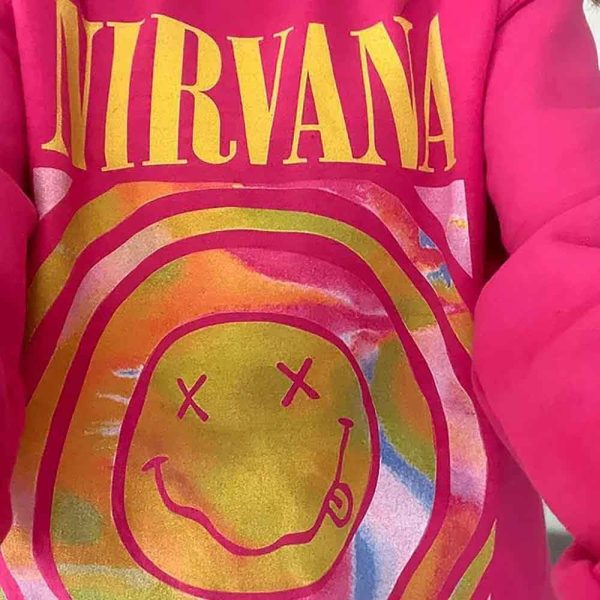 Nirvana Smiley Face Rock Band Sweatshirt, Nirvana Smile Face, Unisex Hoodie, T-Shirt, Long Sleeve, Tank Top – Prinvity
