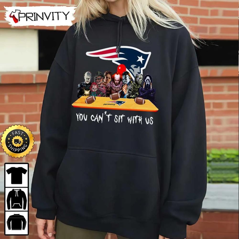 New England Patriots Horror Movies Halloween Sweatshirt, You Can't Sit With Us, Gift For Halloween, National Football League, Unisex Hoodie, T-Shirt, Long Sleeve - Prinvity
