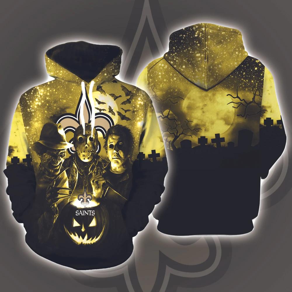 New Orleans Saints Horror Movies Halloween 3D Hoodie All Over Printed, National Football League, Michael Myers, Jason Voorhees, Freddy Krueger, Gift For Halloween - Prinvity