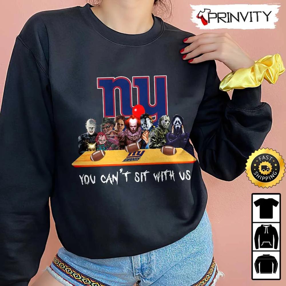New York Giants Horror Movies Halloween Sweatshirt, You Can't Sit With Us, Gift For Halloween, National Football League, Unisex Hoodie, T-Shirt, Long Sleeve - Prinvity