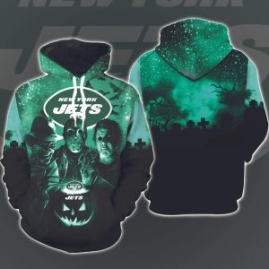 New York Jets Horror Movies Halloween 3D Hoodie All Over Printed, National Football League, Michael Myers, Jason Voorhees, Freddy Krueger, Gift For Halloween - Prinvity