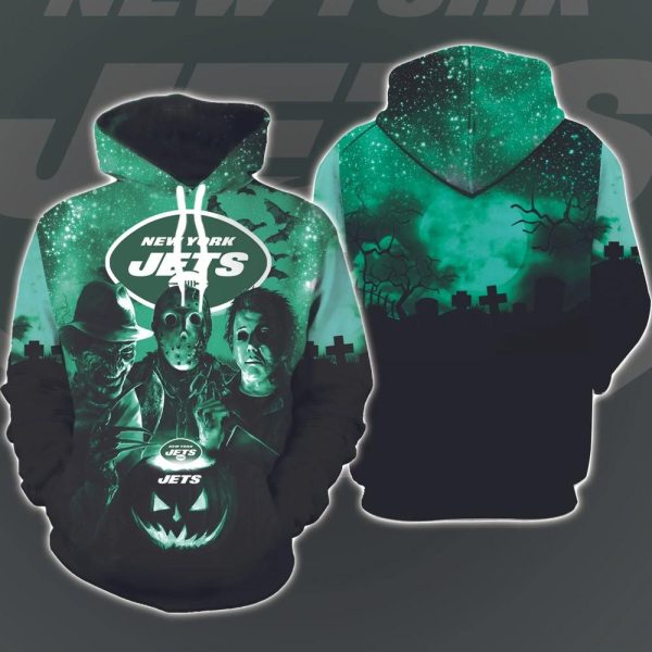 New York Jets Horror Movies Halloween 3D Hoodie All Over Printed, National Football League, Michael Myers, Jason Voorhees, Freddy Krueger, Gift For Halloween – Prinvity