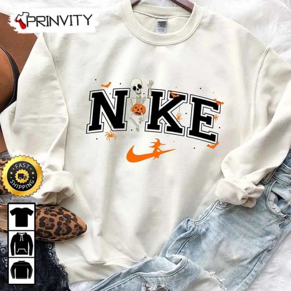 Nike Skeleton Pumpkin Witch Halloween Sweatshirt, Walt Disney, Gift For Halloween, Unisex Hoodie, T-Shirt, Long Sleeve – Prinvity