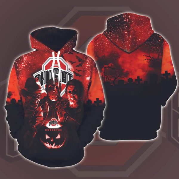 Ohio State Buckeyes Horror Movies Halloween 3D Hoodie All Over Printed, FBS, Football Bowl Subdivision, NCAA, Michael Myers, Jason Voorhees – Prinvity