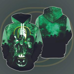 Oregon Ducks Horror Movies Halloween 3D Hoodie All Over Printed, FBS, Football Bowl Subdivision, NCAA, Michael Myers, Jason Voorhees - Prinvity