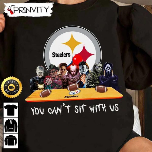 Pittsburgh Steelers Horror Movies Halloween Sweatshirt, You Can’t Sit With Us, Gift For Halloween, National Football League, Unisex Hoodie, T-Shirt, Long Sleeve – Prinvity