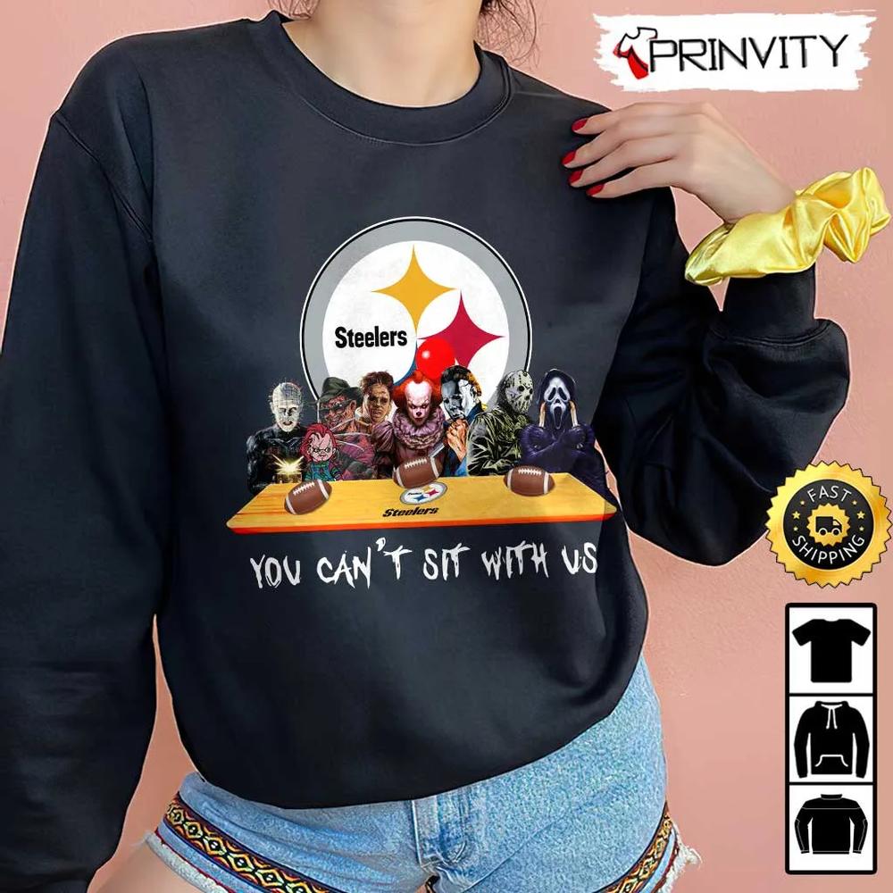 Pittsburgh Steelers Horror Movies Halloween Sweatshirt, You Can't Sit With Us, Gift For Halloween, National Football League, Unisex Hoodie, T-Shirt, Long Sleeve - Prinvity