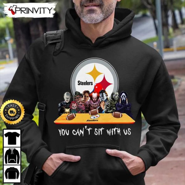 Pittsburgh Steelers Horror Movies Halloween Sweatshirt, You Can’t Sit With Us, Gift For Halloween, National Football League, Unisex Hoodie, T-Shirt, Long Sleeve – Prinvity