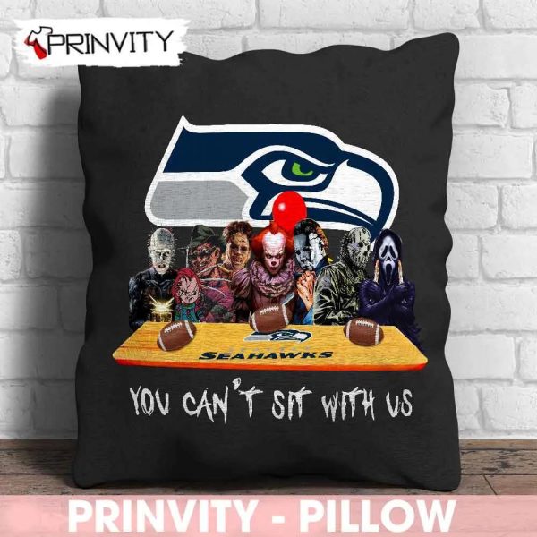 Seattle Seahawks Horror Movies Halloween Pillow, You Can’t Sit With Us, Gift For Halloween, National Football League, Size 14”x14”, 16”x16”, 18”x18”, 20”x20” – Prinvity