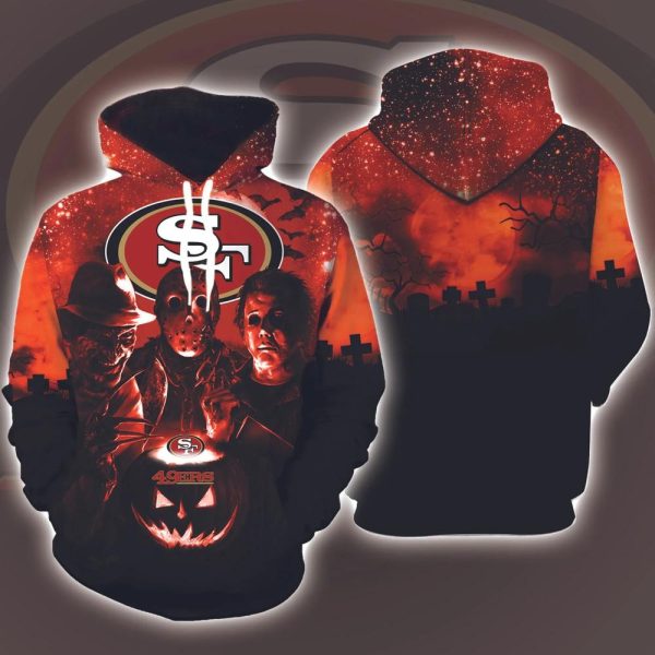 San Francisco 49Ers Horror Movies Halloween 3D Hoodie All Over Printed, National Football League, Michael Myers, Jason Voorhees, Freddy Krueger, Gift For Halloween – Prinvity