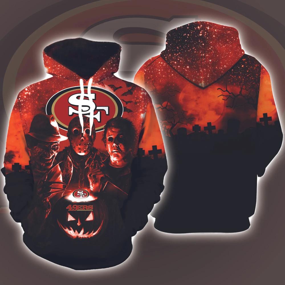 San Francisco 49Ers Horror Movies Halloween 3D Hoodie All Over Printed, National Football League, Michael Myers, Jason Voorhees, Freddy Krueger, Gift For Halloween - Prinvity