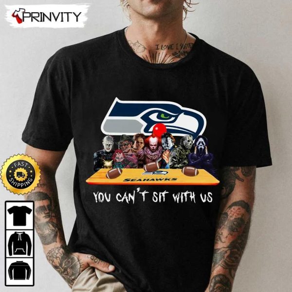Seattle Seahawks Horror Movies Halloween Sweatshirt, You Can’t Sit With Us, Gift For Halloween, National Football League, Unisex Hoodie, T-Shirt, Long Sleeve – Prinvity