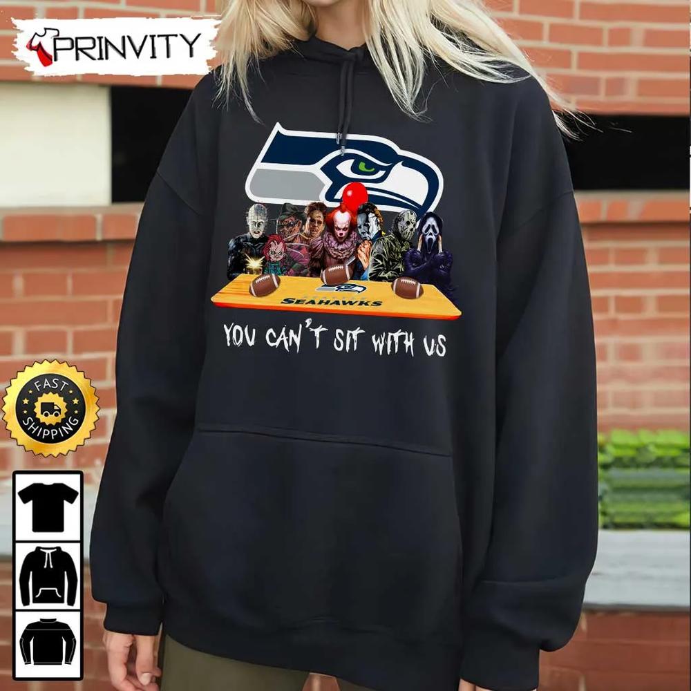 Seattle Seahawks Horror Movies Halloween Sweatshirt, You Can't Sit With Us, Gift For Halloween, National Football League, Unisex Hoodie, T-Shirt, Long Sleeve - Prinvity