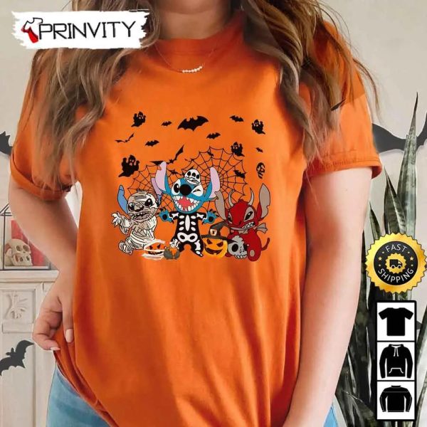 Stitch Skeleton Trick Or Treat Halloween Pumpkin Horror Sweatshirt, Walt Disney, Gift For Halloween, Unisex Hoodie, T-Shirt, Long Sleeve – Prinvity