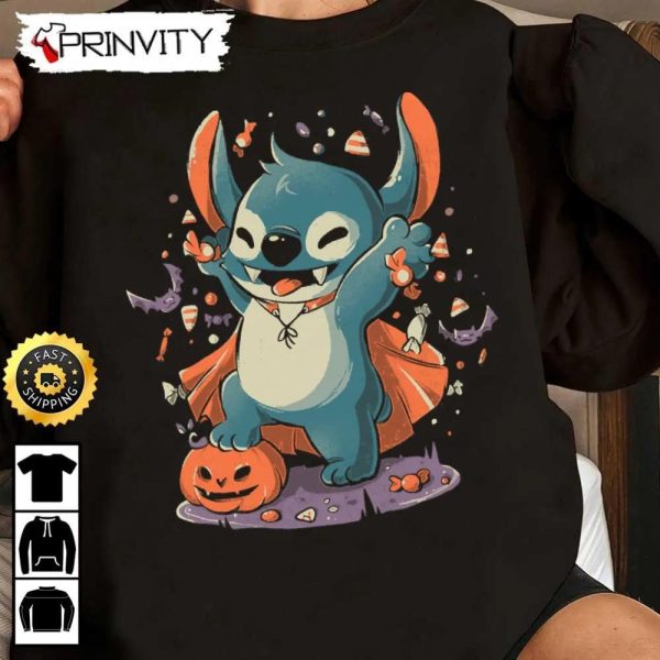 Stitch Spooky Candy Experiment Halloween Pumpkin Cute Cartoon Sweatshirt, Walt Disney, Gift For Halloween, Unisex Hoodie, T-Shirt, Long Sleeve – Prinvity