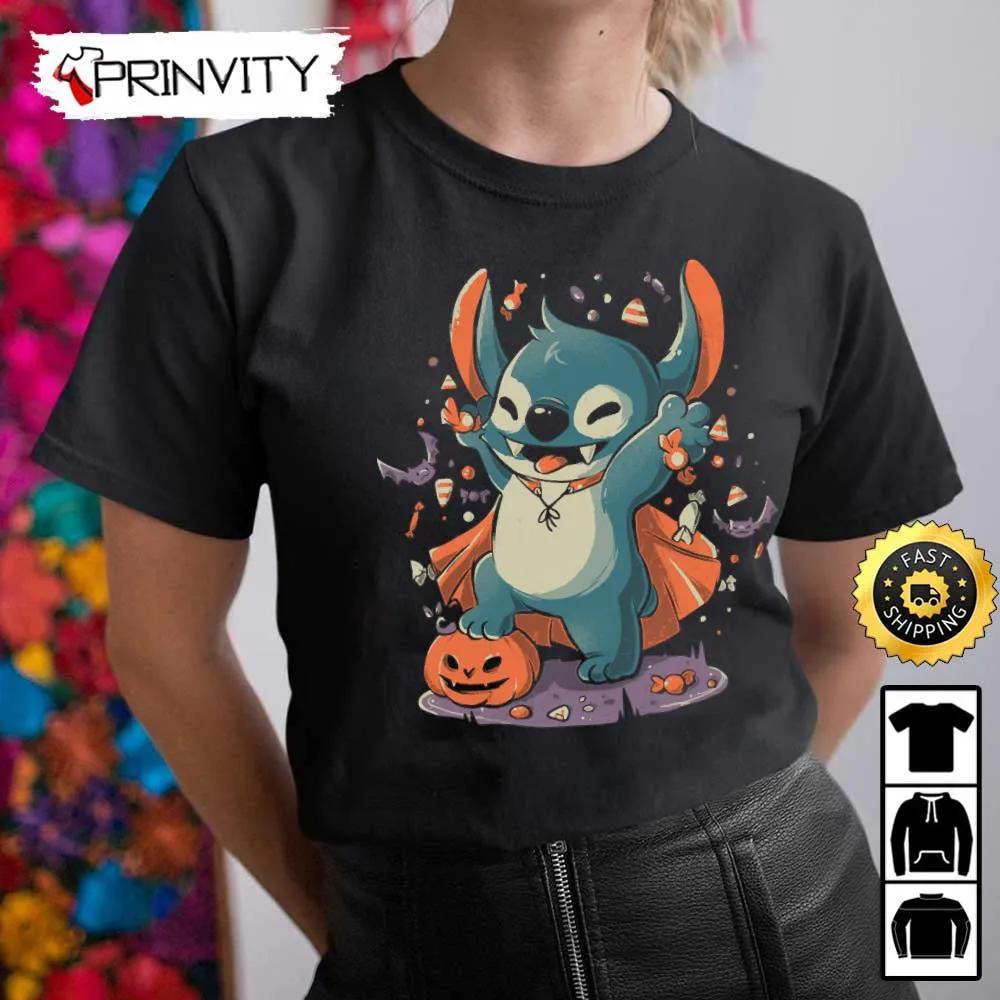 Stitch Spooky Candy Experiment Halloween Pumpkin Cute Cartoon Sweatshirt, Walt Disney, Gift For Halloween, Unisex Hoodie, T-Shirt, Long Sleeve - Prinvity