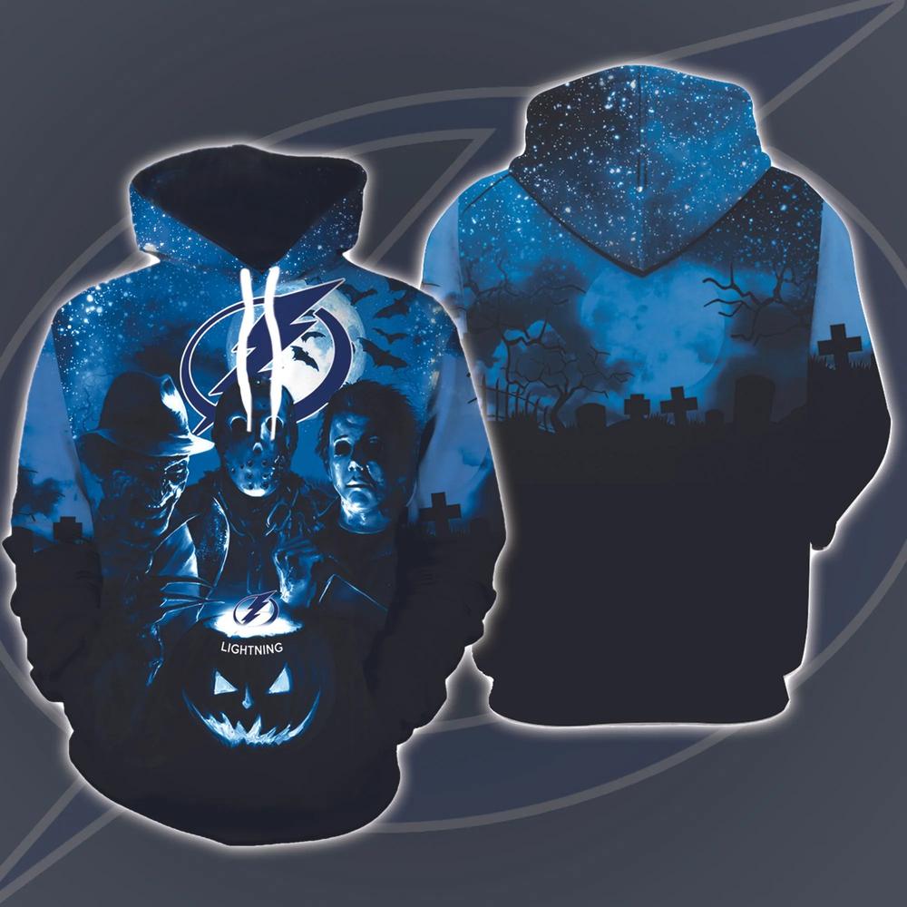 Tampa Bay Lightning Horror Movies Halloween 3D Hoodie All Over Printed,  NHL, National Hockey League, Michael Myers, Jason Voorhees, Freddy Krueger  - Prinvity - Prinvity