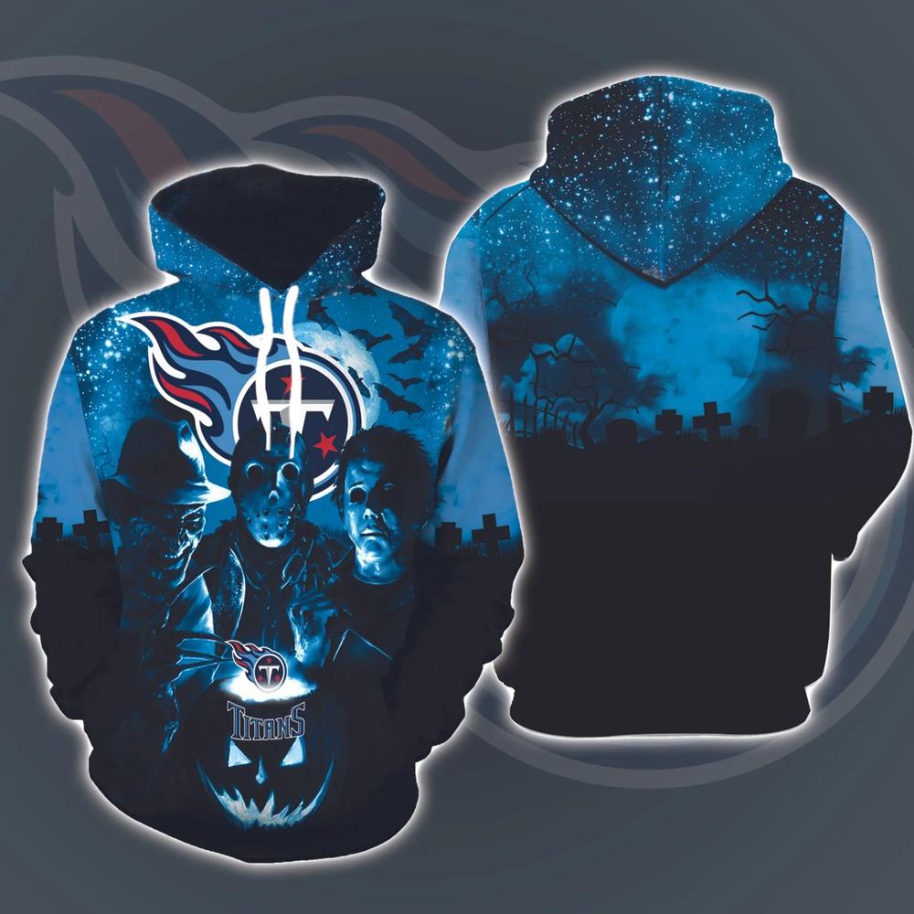 Tennessee Titans Horror Movies Halloween 3D Hoodie All Over Printed, National Football League, Michael Myers, Jason Voorhees, Freddy Krueger, Gift For Halloween - Prinvity