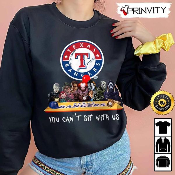 Texas Rangers Horror Movies Halloween Sweatshirt, You Can’t Sit With Us, Gift For Halloween, Major League Baseball, Unisex Hoodie, T-Shirt, Long Sleeve – Prinvity