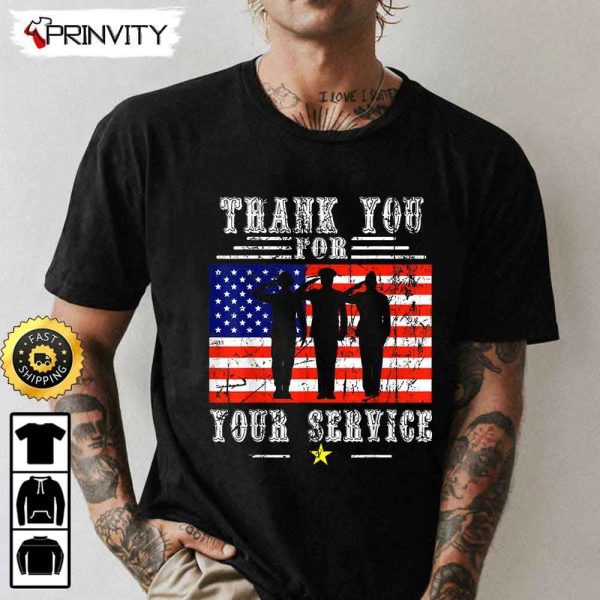 Thank You For Your Service Patriotic Hoodie, 4Th Of July, Veterans Day, Unisex Sweatshirt, T-Shirt, Long Sleeve – Prinvity
