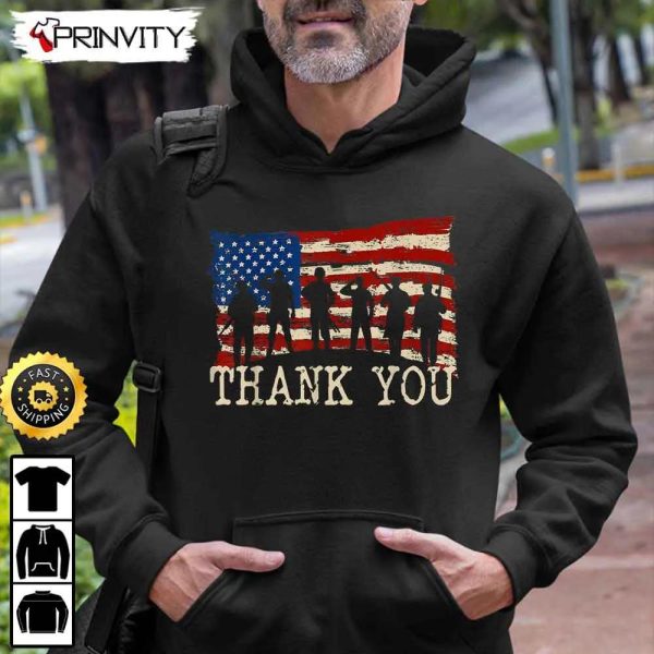 Thank You Veteran Hero Happy Veterans Day Hoodie, 4Th Of July, Thank You For Your Service Patriotic Veterans Day, Unisex Sweatshirt, T-Shirt, Long Sleeve – Prinvirty