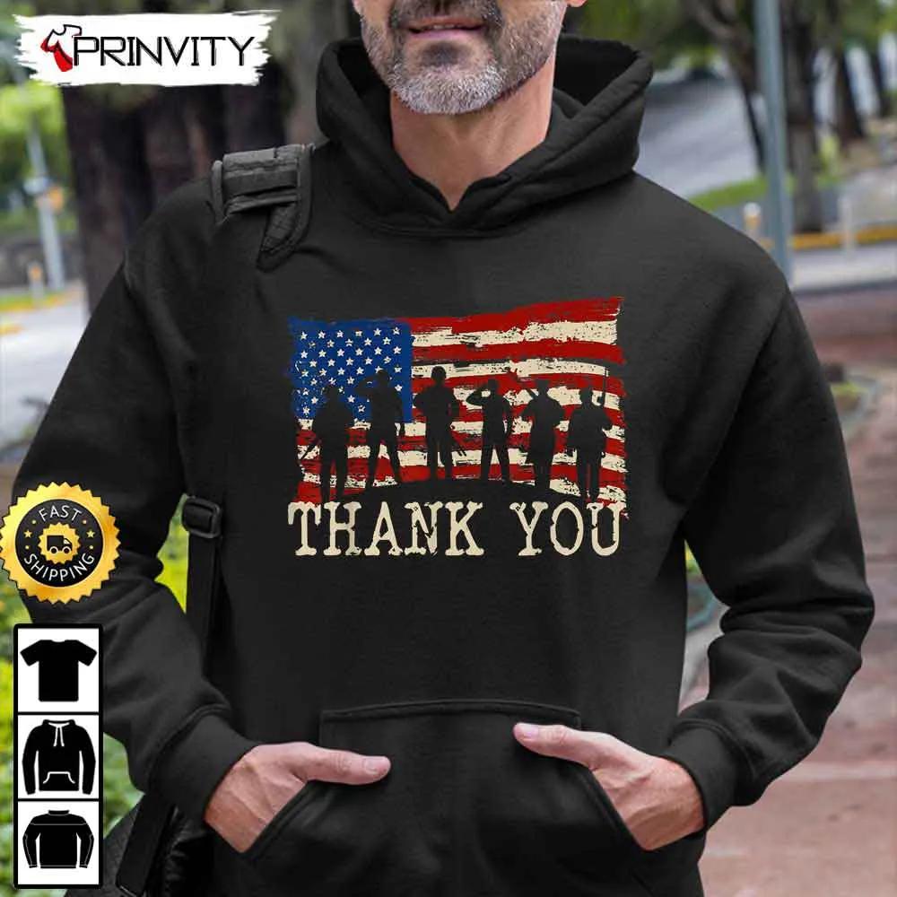 Thank You Veteran Hero Happy Veterans Day Hoodie, 4Th Of July, Thank You For Your Service Patriotic Veterans Day, Unisex Sweatshirt, T-Shirt, Long Sleeve - Prinvirty