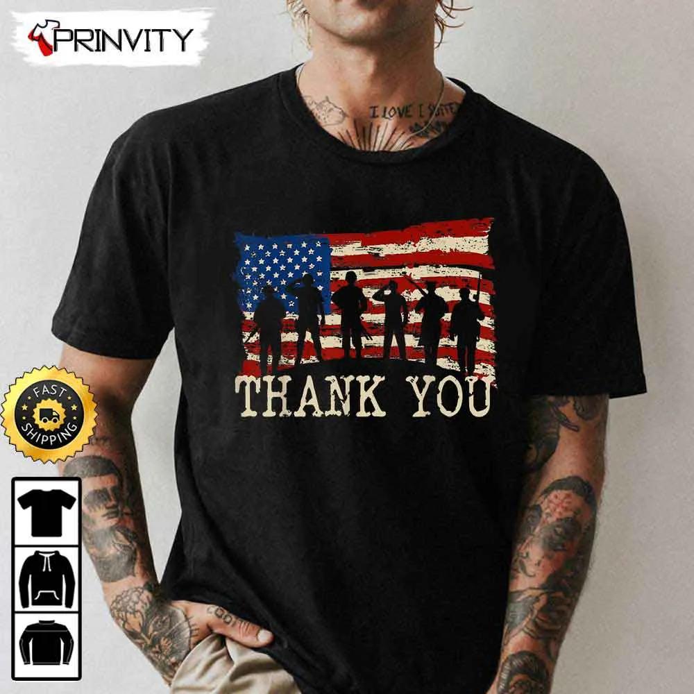 Thank You Veteran Hero Happy Veterans Day Hoodie, 4Th Of July, Thank You For Your Service Patriotic Veterans Day, Unisex Sweatshirt, T-Shirt, Long Sleeve - Prinvirty