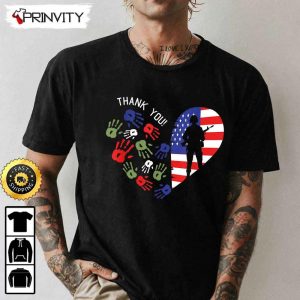 Thank You Veterans Day American Flag Heart Military Army Hoodie 4th of July Thank You For Your Service Patriotic Veterans Day Unisex Sweatshirt T Shirt Prinvity 2