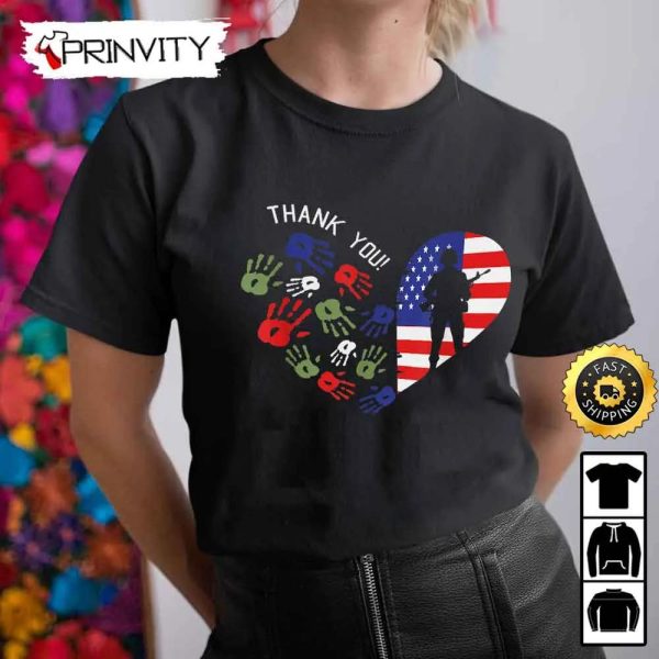 Thank You Veterans Day American Flag Heart Military Army Hoodie, 4Th Of July, Thank You For Your Service Patriotic Veterans Day, Unisex Sweatshirt, T-Shirt – Prinvity