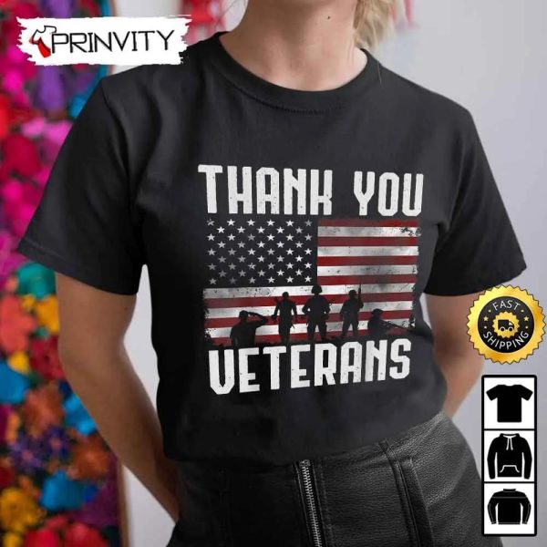 Thank You Veterans Flag United States Hoodie, 4Th Of July, Thank You For Your Service Patriotic Veterans Day, Unisex Sweatshirt, T-Shirt, Long Sleeve – Prinvity
