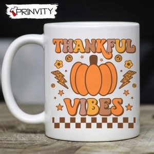 Thankful Vibes Pumpkin Hippie Mug, Size 11oz &15oz, Gift For Thanksgiving - Prinvity