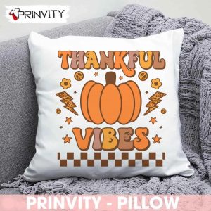 Thankful Vibes Pumpkin Hippie Pillow, Gift For Thanksgiving, Size 14''x14'', 16''x16'', 18''x18'', 20''x20'' - Prinvity