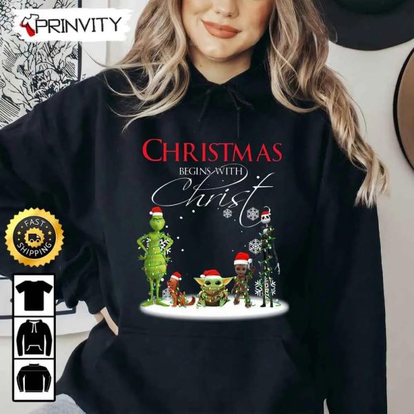 The Grinch Christmas Begins With Christ Friends Max Dog Jack Skellington Groot Sweatshirt, Merry Grinch Stole Xmas, Best Christmas Gifts, Unisex Hoodie, T-Shirt, Long Sleeve
