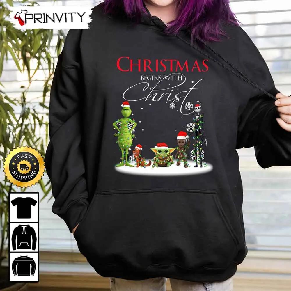 The Grinch Christmas Begins With Christ Friends Max Dog Jack Skellington Groot Sweatshirt, Merry Grinch Stole Xmas, Best Christmas Gifts, Unisex Hoodie, T-Shirt, Long Sleeve