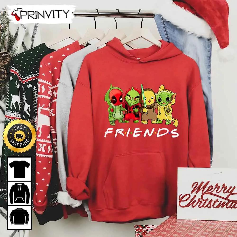 Friends Christmas The Grinch Deadpool And Baby Yoda Sweatshirt, Merry Grinch Xmas, Best Christmas Gifts For 2022, Unisex Hoodie, T-Shirt, Long Sleeve - Prinvity