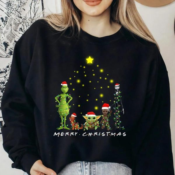 Merry Christmas The Grinch Friends Max Dog Jack Skellington Groot Baby Yoda Sweatshirt, Merry Grinch Stole Xmas, Best Christmas Gifts, Unisex Hoodie, T-Shirt, Long Sleeve