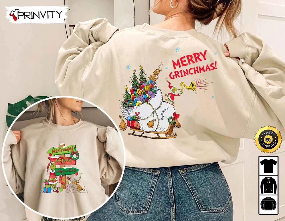 The Grinch Christmas Sweatshirt, Mt.Crumpit, Who-Ville, Grinch Road, Grinch Whoville Stole Xmas, Best Christmas Gifts For 2022, Unisex Hoodie, T-Shirt, Long Sleeve - Prinvity