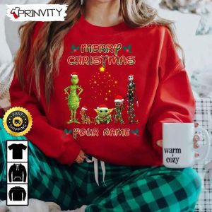 Personalized The Grinch Christmas Friends Max Dog Jack Skellington Groot Baby Yoda Christmas Sweatshirt, Merry Grinch Stole Xmas, Best Christmas Gifts, Unisex Hoodie, T-Shirt