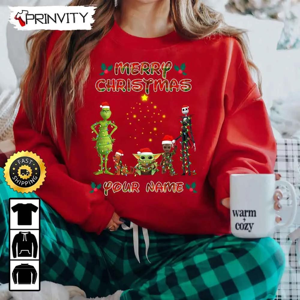 Personalized The Grinch Christmas Friends Max Dog Jack Skellington Groot Baby Yoda Christmas Sweatshirt, Merry Grinch Stole Xmas, Best Christmas Gifts, Unisex Hoodie, T-Shirt