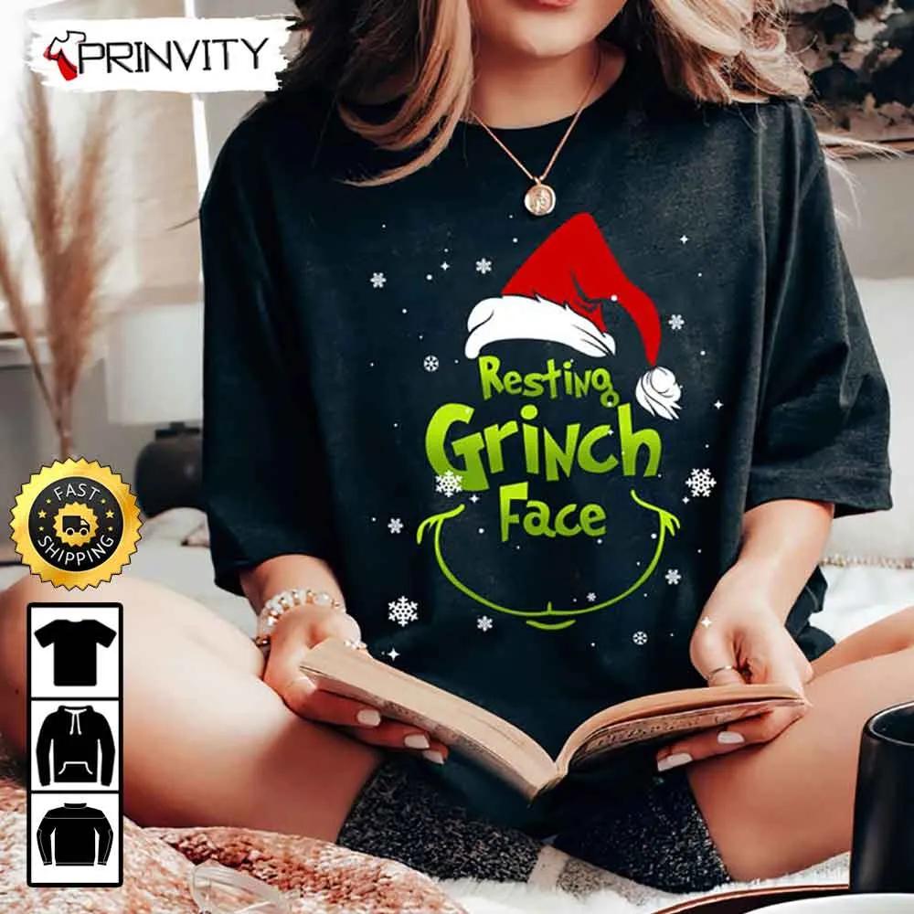 Resting Face Santa Grinch Christmas Sweatshirt, Merry Grinch Stole Xmas, Best Christmas Gifts For 2022, Unisex Hoodie, T-Shirt, Long Sleeve - Prinvity