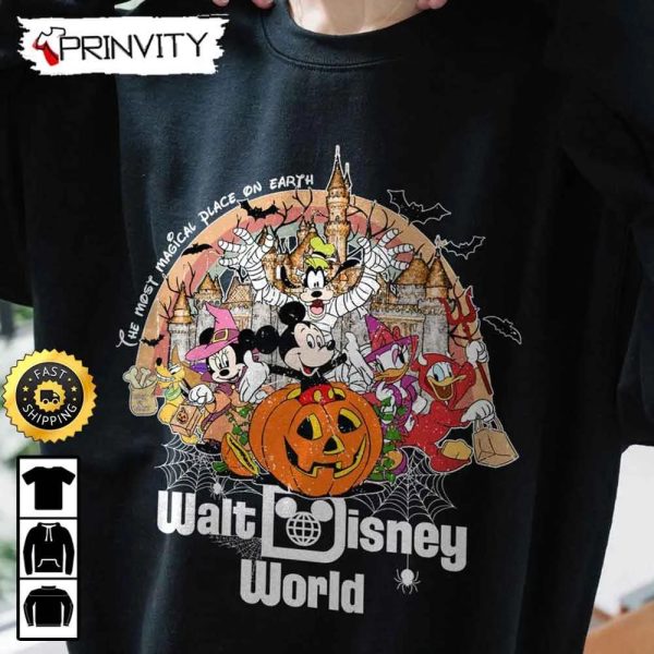 Walt Disney World The Most Magical Place On Earth Pumpkin Mickey Minnie And Friends Sweatshirt, Walt Disney, Gift For Halloween, Unisex Hoodie, T-Shirt, Long Sleeve Prinvity