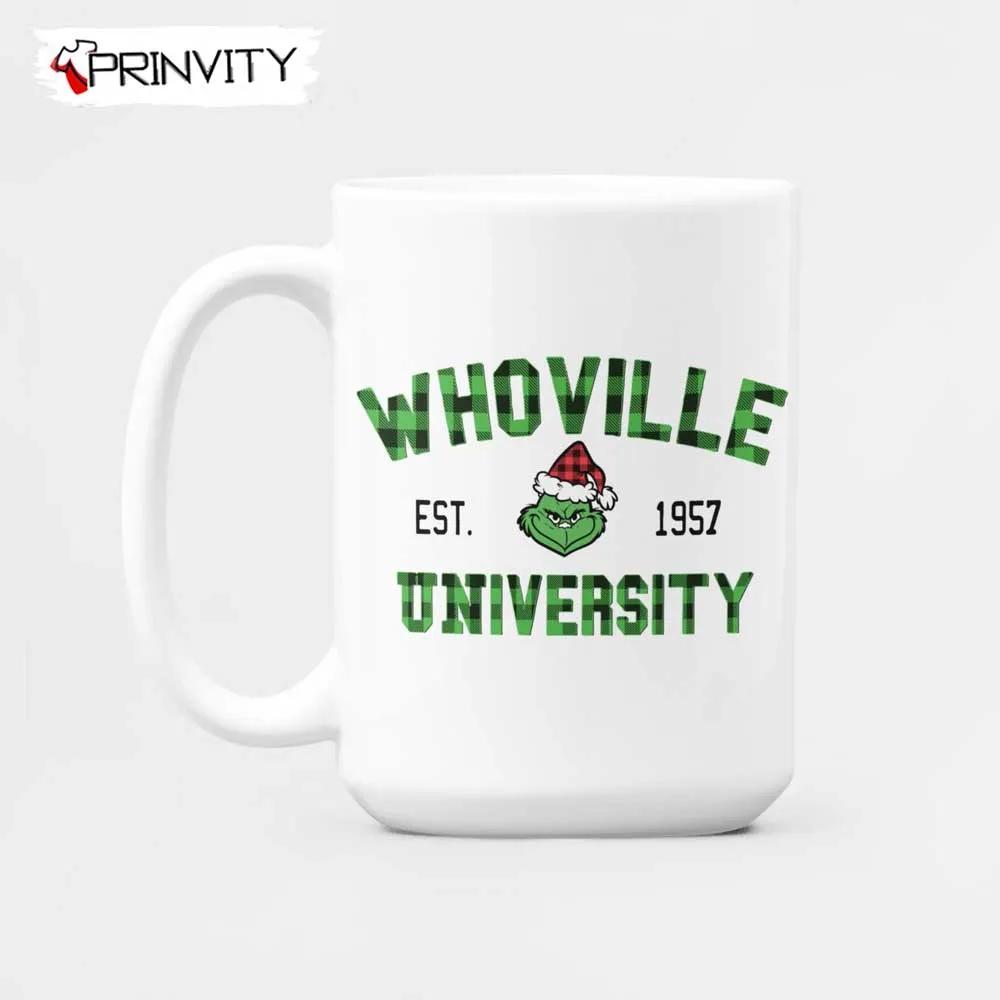 Whoville University Christmas Grinch And Jack Est 1957 Mugs, White Mugs Size 11oz & 15oz, Merry Grinch Mas, Best Christmas Gifts For 2022, Happy Holiday - Prinvity