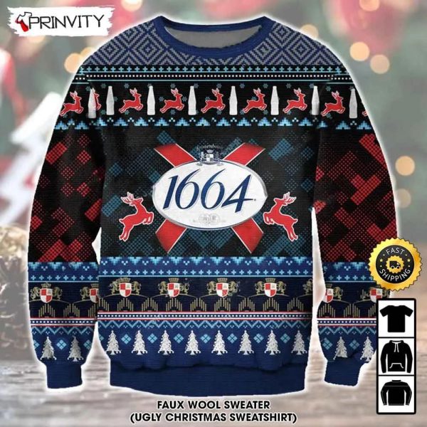 1664 Blanc Beer Ugly Christmas Sweater, Faux Wool Sweater, International Beer Day, Gifts For Beer Lovers, Best Christmas Gifts For 2022, Merry Christmas – Prinvity