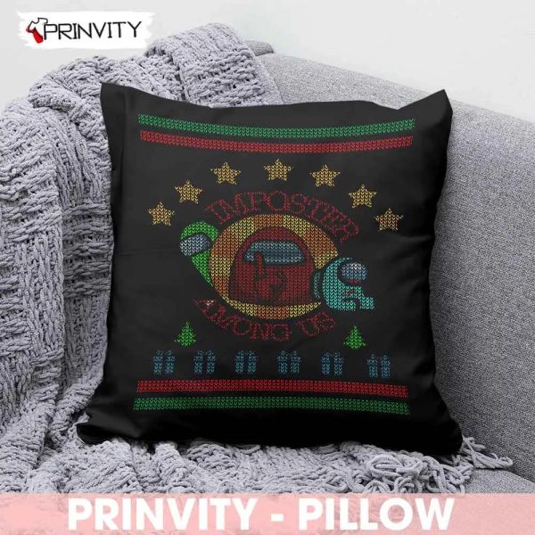 Among Us Imposter Pillow, Best Christmas Gifts 2022, Merry Christmas, Happy Holidays, Size 14”x14”, 16”x16”, 18”x18”, 20”x20” – Prinvity