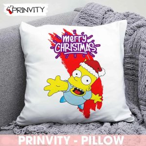 Bart Simpson Merry Christmas Pillow, Best Christmas Gifts 2022, Happy Holidays, Size 14”x14”, 16”x16”, 18”x18”, 20”x20” - Prinvity